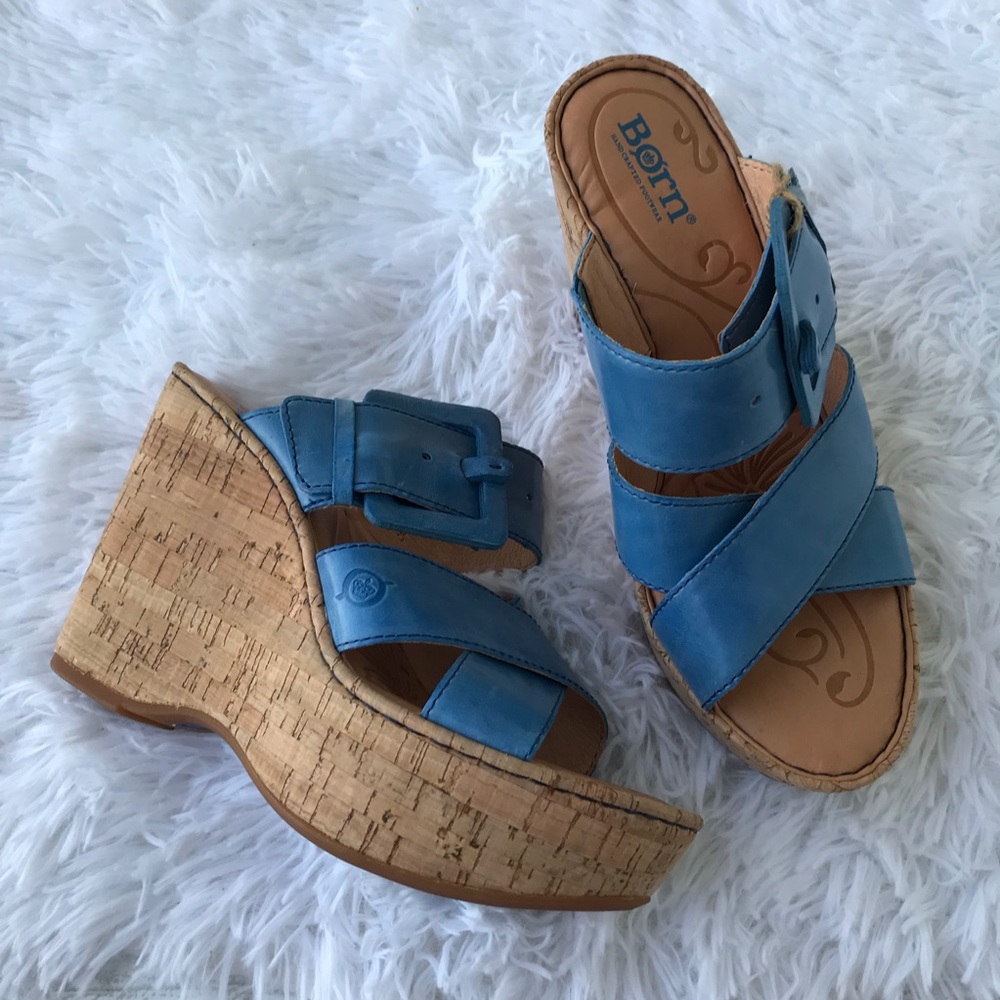 NWOB Born Blue Beau Platform Wedge Sandal sz 7